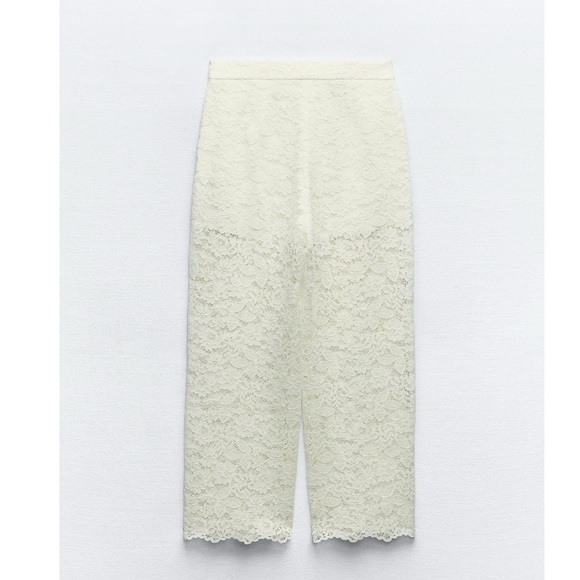 Zara LACE DETAIL CROPPED PANTS - Picture 5 of 9